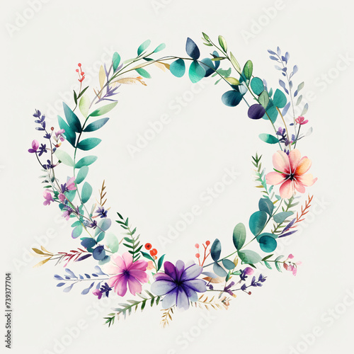 blossoming hues: a watercolor wreath's delicate dance of nature's harmony and artistry