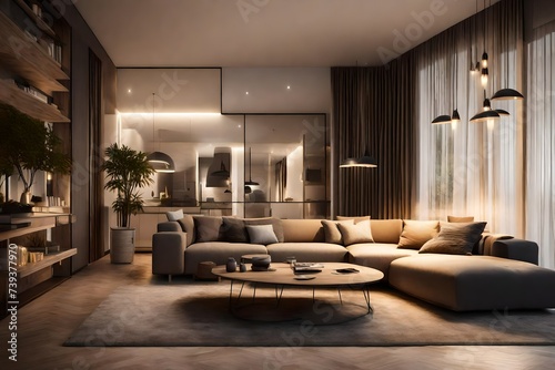 Modern Living Room In The Evening