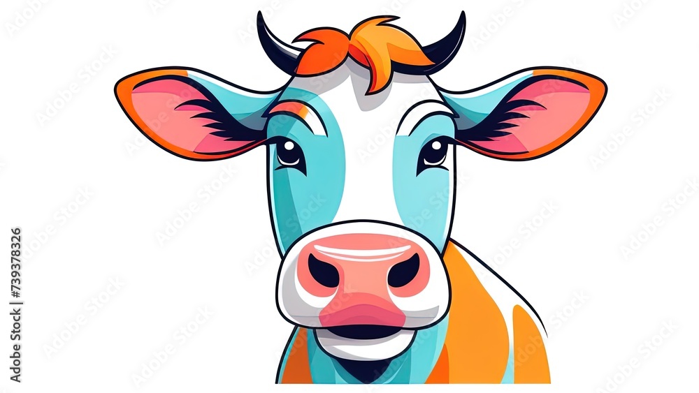 illustration, line cartoon cow. Hand drawn, Isolated. With 