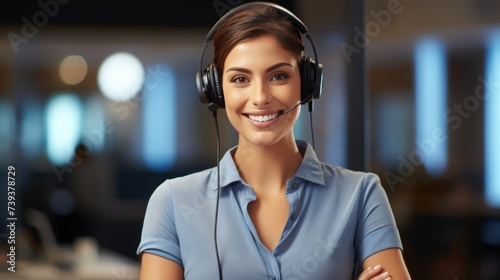 Call center, woman portrait and arms crossed in office for virtual communication, business support or telecom. Happy agent, web advisor or young person in online consulting, agency and advice or chat