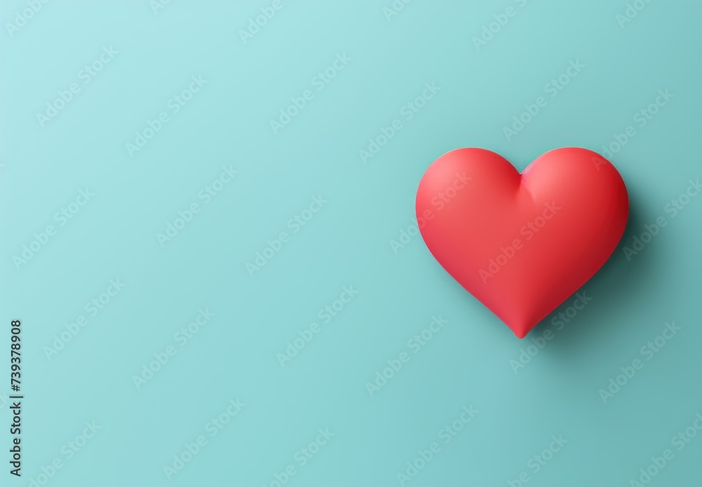 Concept of charity and healthcare donation. Heart symbol of love and romance on turquoise background