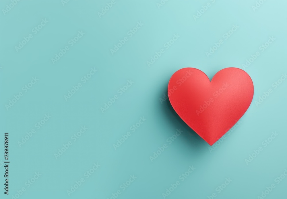 Concept of charity and healthcare donation. Heart symbol of love and romance on turquoise background