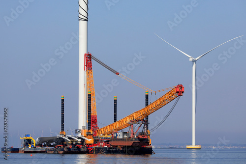 Construction of an offshore windpark photo