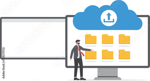 Data backup computer landing page website illustration flat vector template eps
