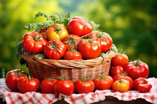 Photo of a basket filled with fresh tomatoes