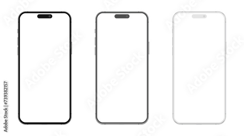 Smartphone mockup with blank white screen, detailed mobile phone mockup, black gray and white models smartphone front view, model 3D mobile phone, ui ux photo