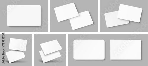 Mockup realistic business cards, blank white mockup, gift card paper placeholder template mockup with shadows effects on a gray background, collection mockup visit cards