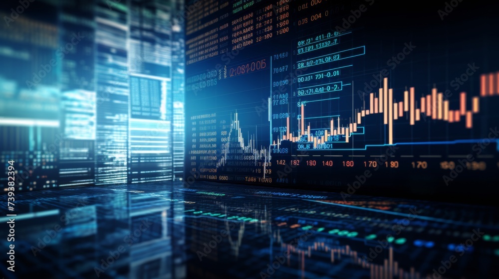 Vivid stock market data and graphs showcasing financial market activity. Vivid stock market data and graphs showcasing financial market activity.