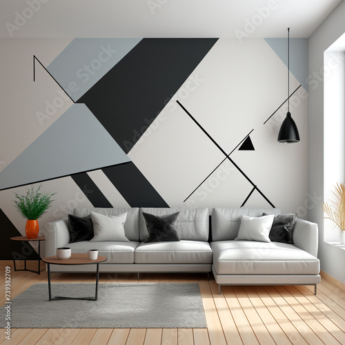Sala minimalista decorada cuadro abstracto photo