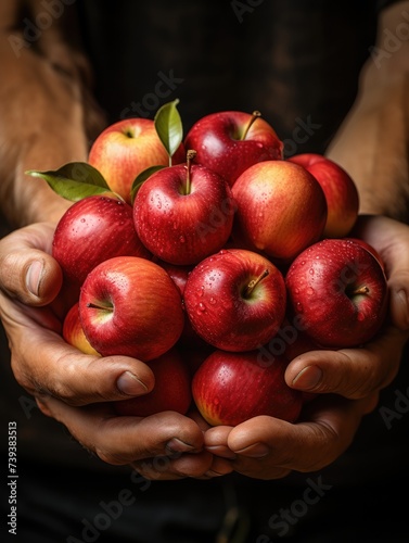 farmers hand holding a bunch of freshly harvested apples