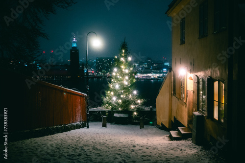 Christmas tree in Södermalm, Stockholm, Sweden photo