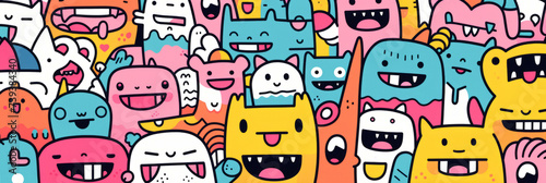 Colorful doodle monsters in a fun and whimsical pattern for kids