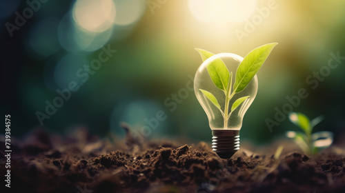 Green energy concept with a glowing bulb and plant sprout