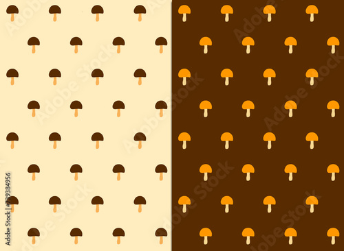 Mushrooms pattern. Chanterelle mushrooms print on brown and light background. Fashionable design illustration