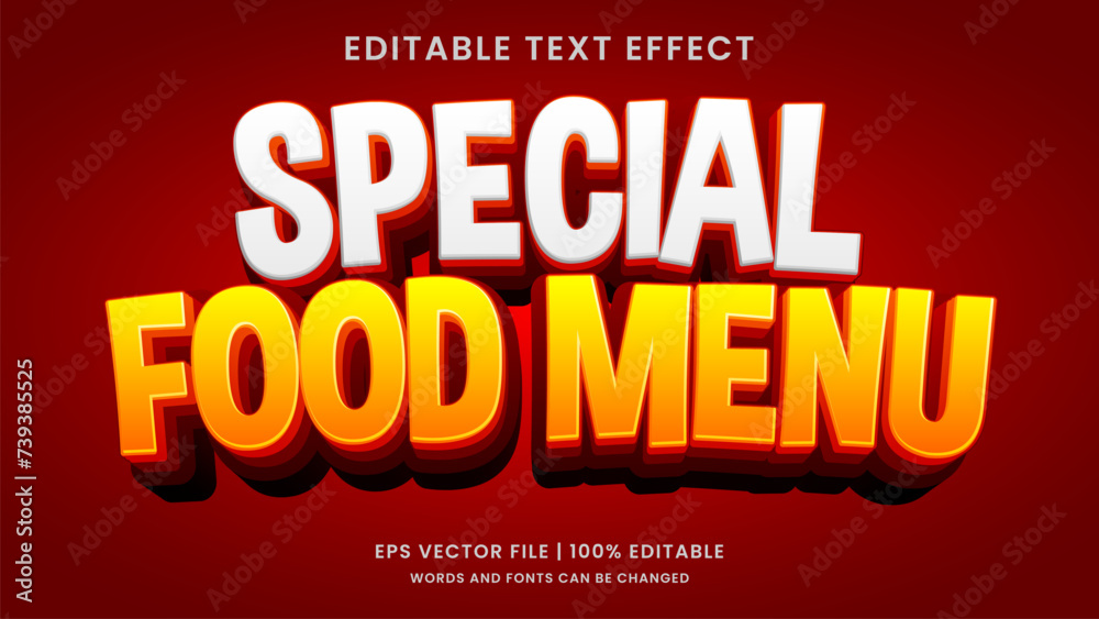 Special food menu 3d editable text effect Special food menu 3d editable text effect