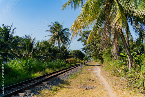 The railway track. The railway in Vietnam. A suburb of Nha Trang, a rural area.