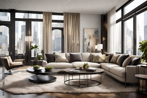 Living room with contemporary style furniture in downtown.