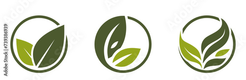 organic product icons. leaves in a circle. eco friendly, natural and bio symbols. isolated vector images