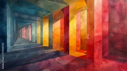 Geometric watercolor sharp lines softened by the bleed of colors