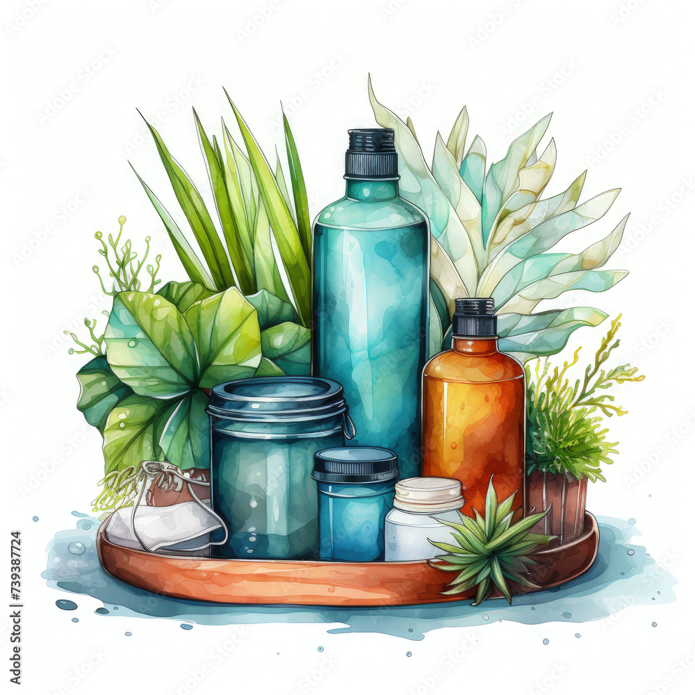 watercolor Cleaning Supplies clipart, Generative Ai
