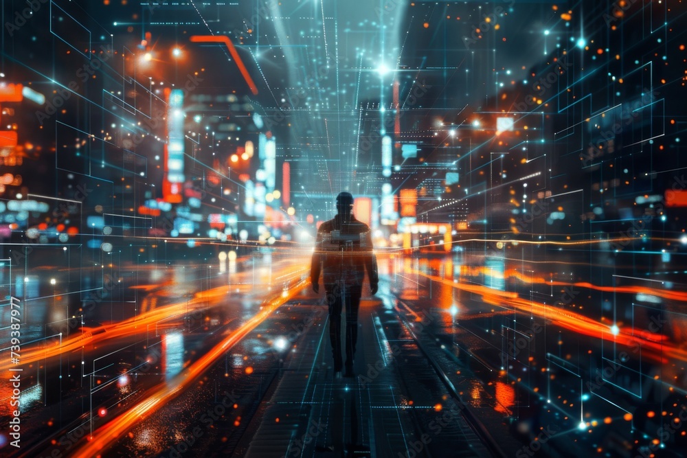 Futuristic cityscape and people concept with network connection. Futuristic cityscape and people concept with network connection.