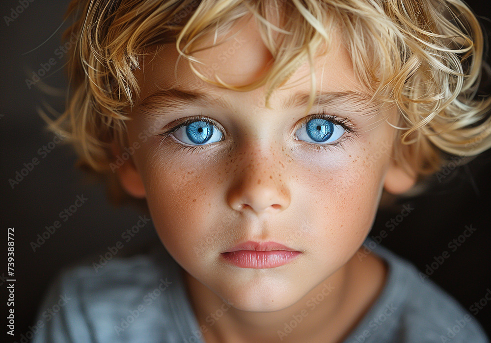 Boy with beautiful blue eyes. AI generated Boy with beautiful blue eyes. AI generated