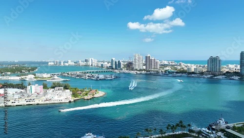 Aerial video footage of marina on Miami Beach, 4k