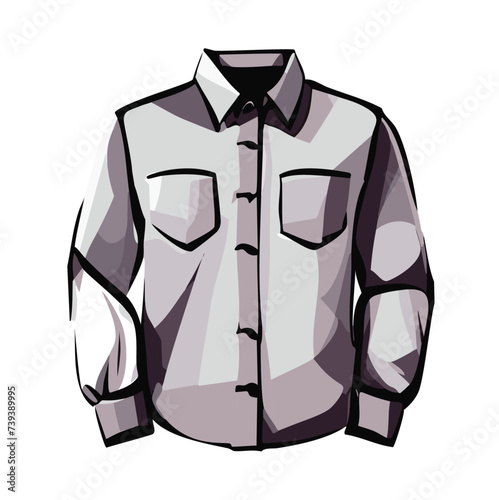 Vector Flat Sketch: Plain Gray Button Down Shirt