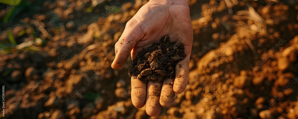Delicate Touch Mans Hand Holding Dirt at a Farm