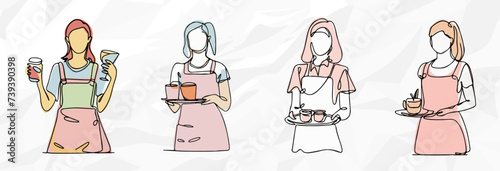 Kellnerinnen mit Drinks // Vektorgrafik Bundle // Pastelfarbende Lineart Illustrationen