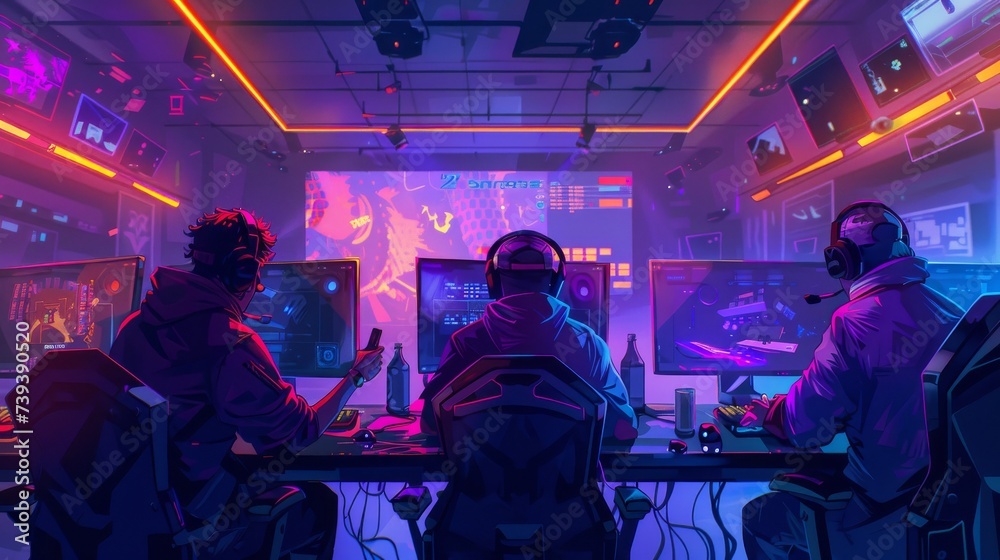 Illustrate the virtual training sessions of an e sport team