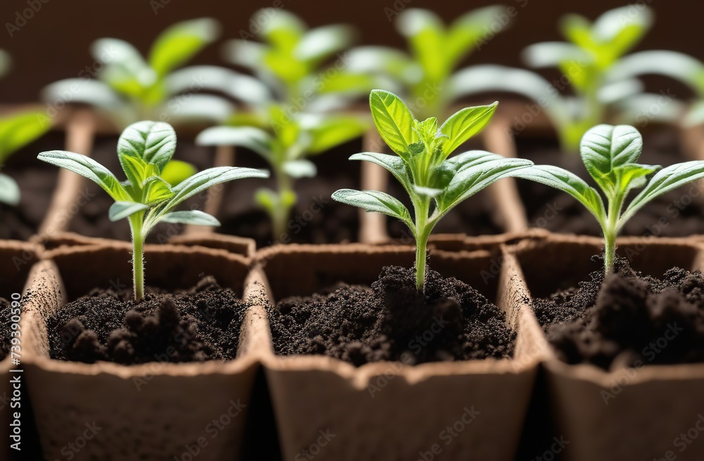 Young tomato seedling sprouts in the peat pots. Gardening concept. Young tomato seedling sprouts in the peat pots. Gardening concept.