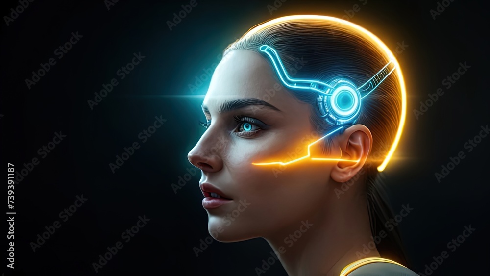 Digital human head logo concept illustration. Creative idea. Learning chip sign. Innovation technology symbol. Modern communication. Technology Meets Human Body Brain Generative AI Chip Generative AI Digital human head logo concept illustration. Creative idea. Learning chip sign. Innovation technology symbol. Modern communication. Technology Meets Human Body Brain Generative AI Chip Generative AI