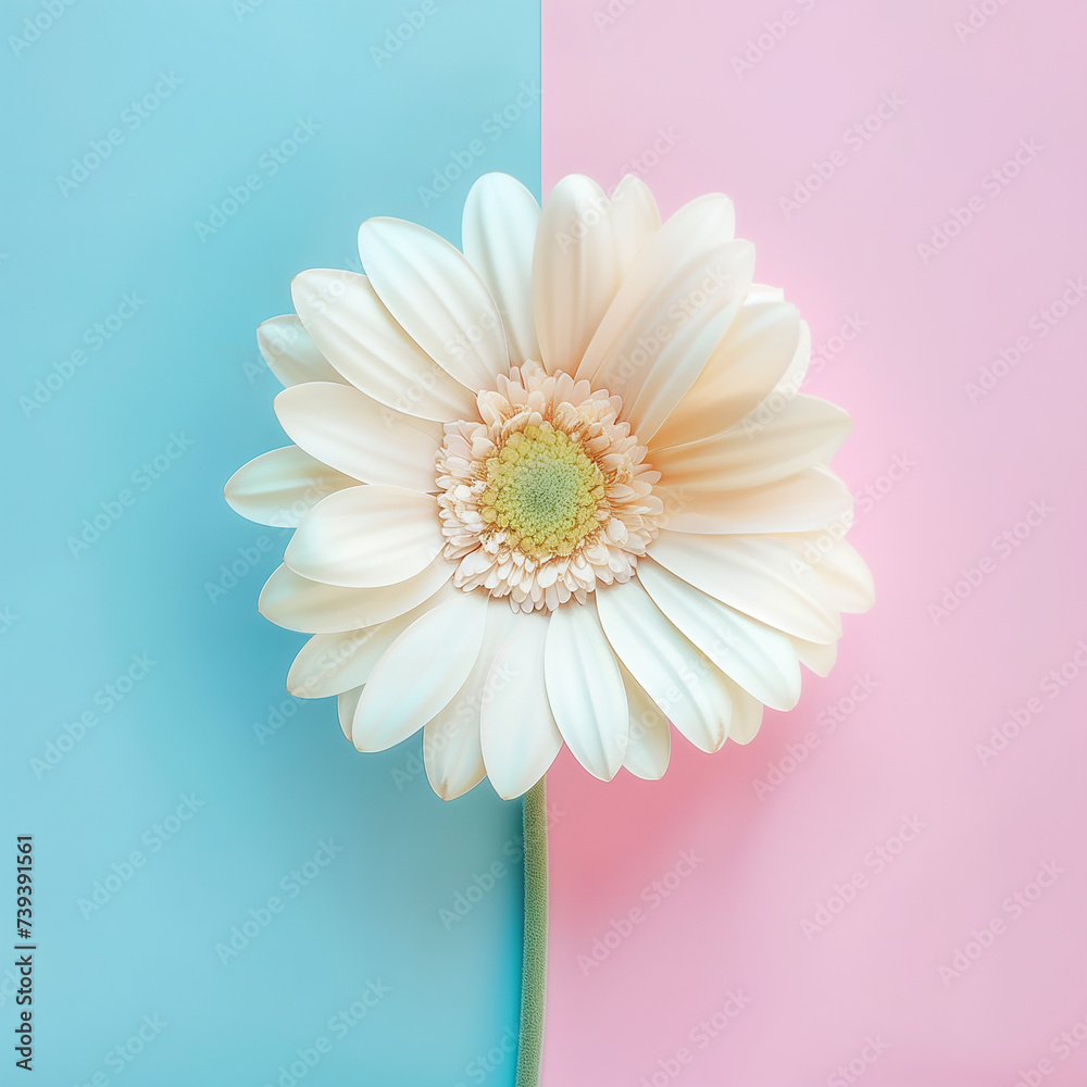 white Flower Daisy, creative photo concept, pastel trend colors

