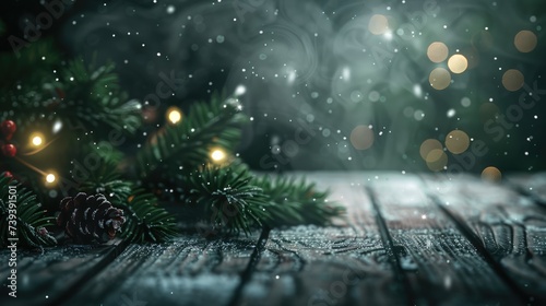 Illuminated christmas trees forest in on a snowy night close to christmas decorations in an artifical stage at twilight, Generative AI illustration
