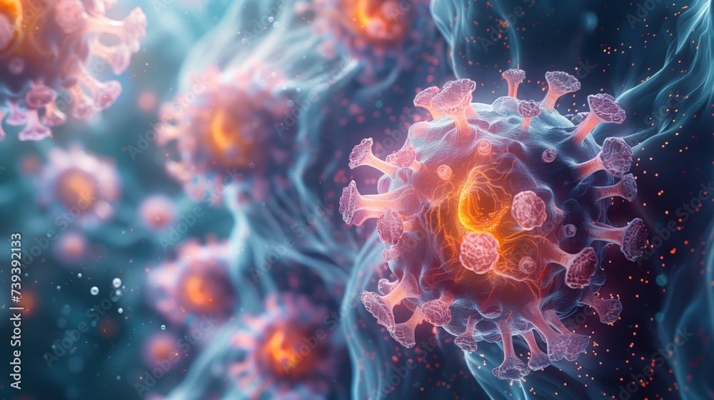 Virus structure and cell structure in the human body, germs in the human body Microscopic view with intricate details Virus structure and cell structure in the human body, germs in the human body Microscopic view with intricate details