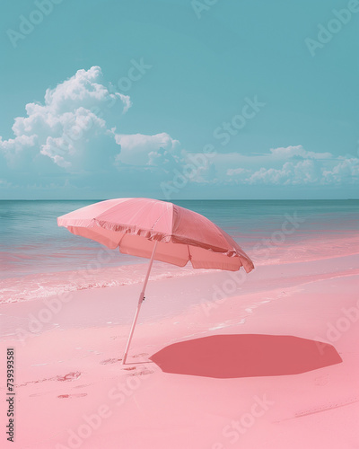pink beach umbrella on a pastel pink beach
