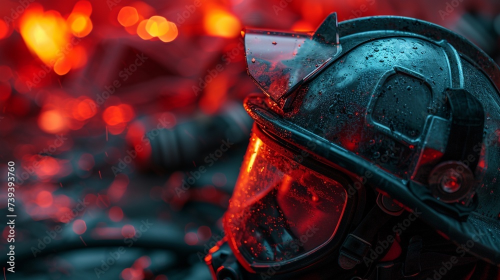 Φωτογραφία A close-up view of a firefighter's helmet and equipment, paying tribute to the b