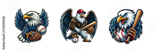 Set of Eagle Baseball Sports Mascot, illustration, isolated over on transparent white background
