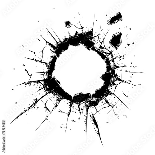 Silhouette bullet hole in glass black color only