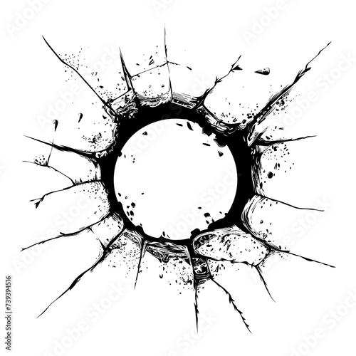 Silhouette bullet hole in glass black color only