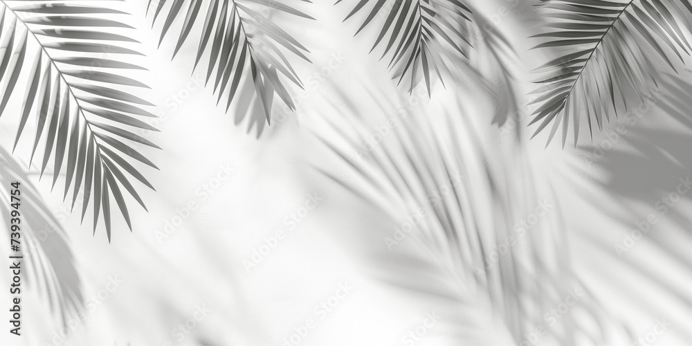 wall with shadow of tropical palm botany tree leaf pattern natural design template mock up for advertising backdrop, pastel colors - obrazy, fototapety, plakaty 