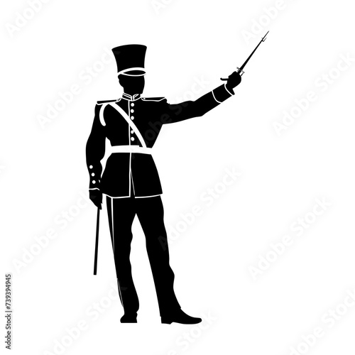 Silhouette drum major with mace in perform marching band leader