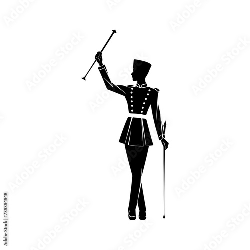 Silhouette drum major with mace in perform marching band leader