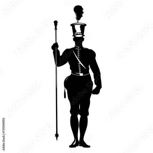 Silhouette drum major with mace in perform marching band leader
