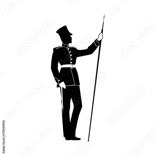 Silhouette drum major with mace in perform marching band leader