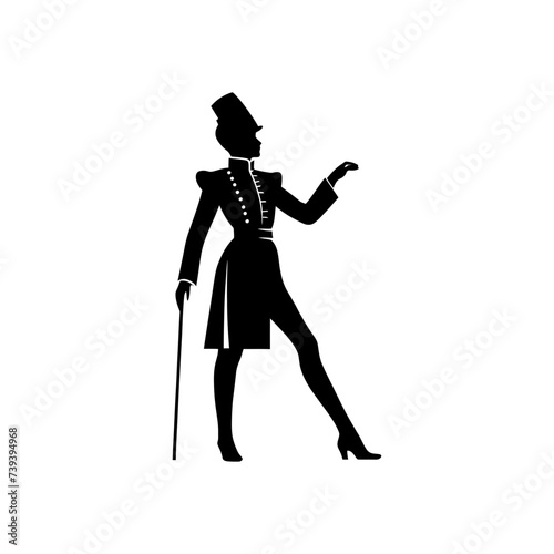 Silhouette drum major with mace in perform marching band leader