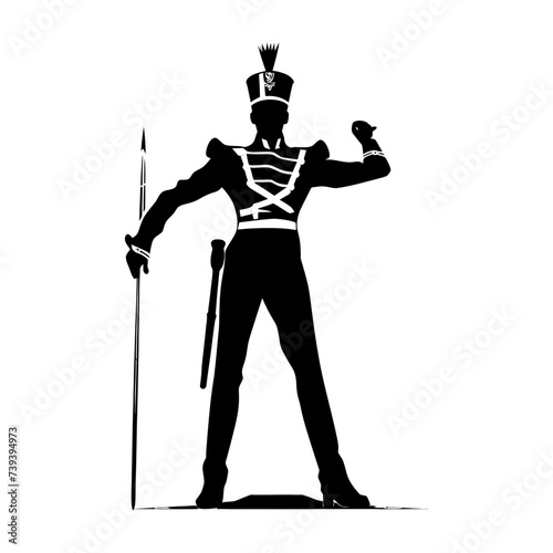 Silhouette drum major with mace in perform marching band leader