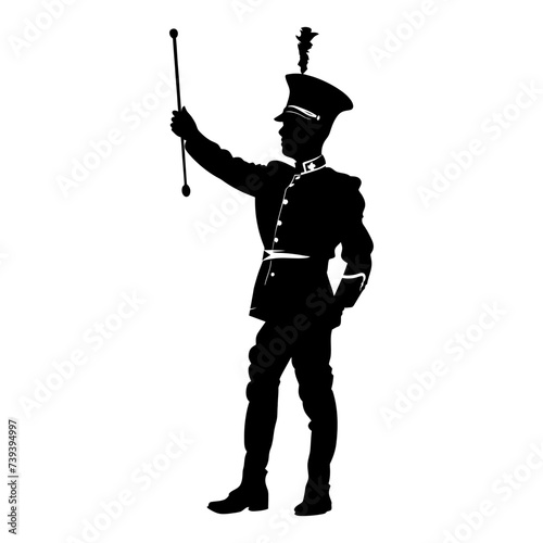Silhouette drum major with mace in perform marching band leader