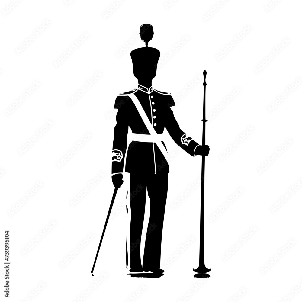 Silhouette drum major with mace in perform marching band leader Silhouette drum major with mace in perform marching band leader